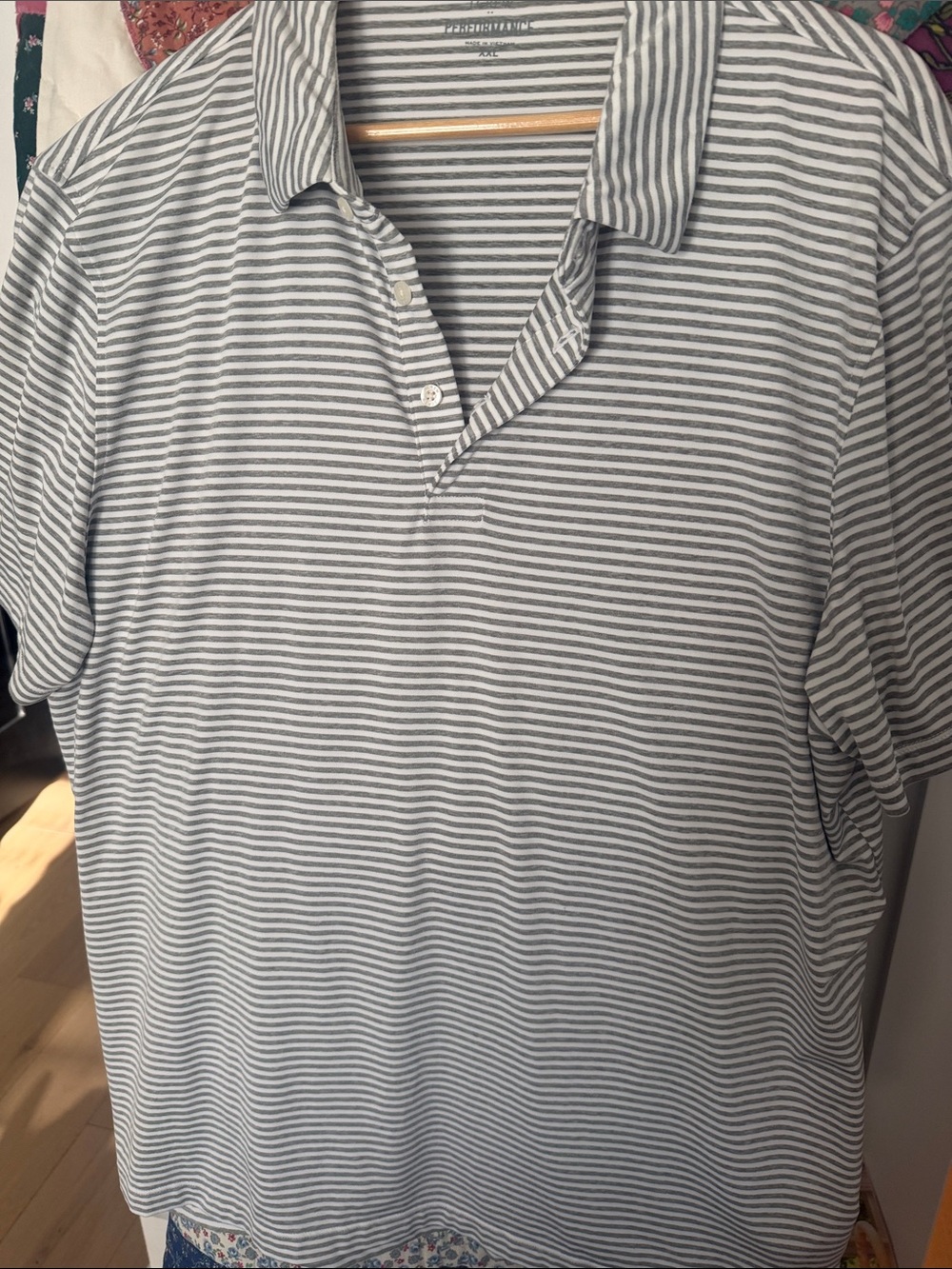 J. Crew Men's Gray and White Striped Polo